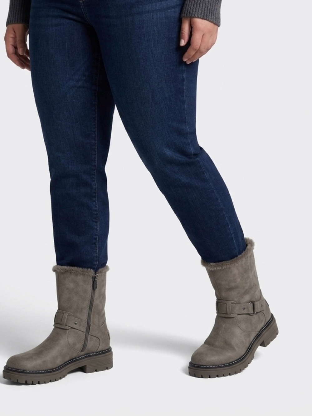 Nautica Women's Taupe Faux-Fur Trim Rainlily Combat Boots